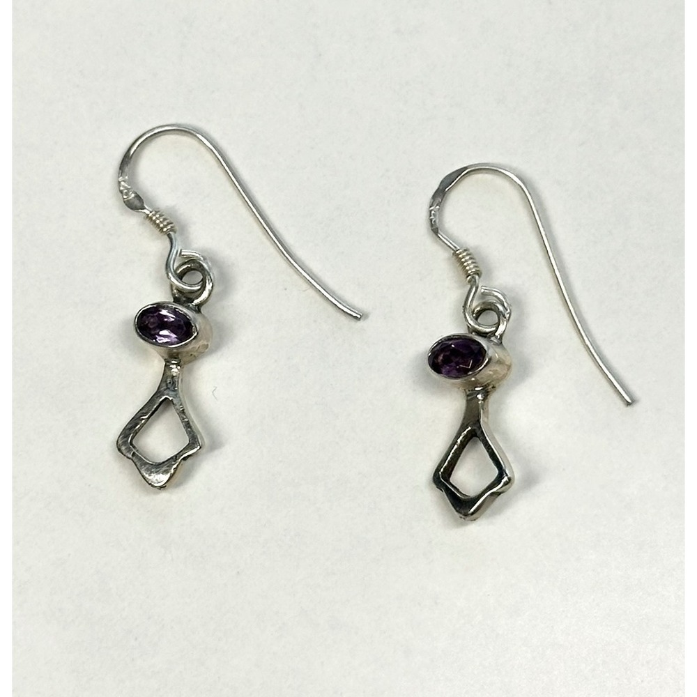 Dainty Faceted Amethyst Sterling Silver Handmade‎ Dangle Earrings